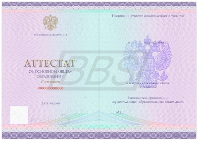 Бланк аттестата об основном общем образовании с отличием, без обложки (арт. 12002)