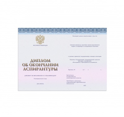 Бланк диплома об окончании аспирантуры, с твёрдой обложкой (с тиснением «Диплом об окончании аспирантуры») (арт. 71024)