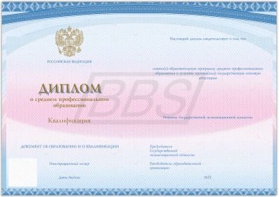 Бланк диплома о среднем профессиональном образовании, с твёрдой обложкой (арт. 21003)