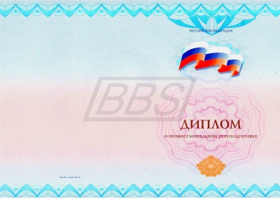 Бланк диплома о профессиональной переподготовке «Универсальный, Вид 2, без подписи председателя комиссии», с твёрдой тёмно-синей обложкой (арт. 31028)