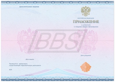Бланк приложения к аттестату о среднем общем образовании / аттестату о среднем общем образовании с отличием (арт. 11005)
