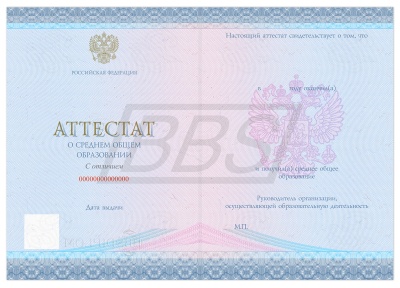 Бланк аттестата о среднем общем образовании с отличием (к серебряной медали), с твёрдой обложкой (арт. 11017)